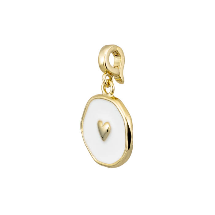 Colgante Charm Esmalte Blanco Redondo Corazon Oro