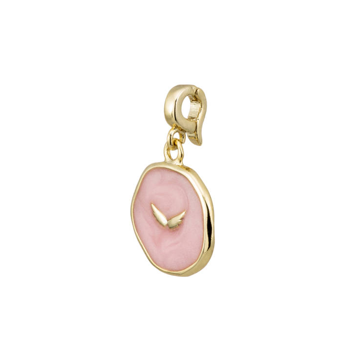 Colgante Charm Esmalte Rosa Ala Angel Oro