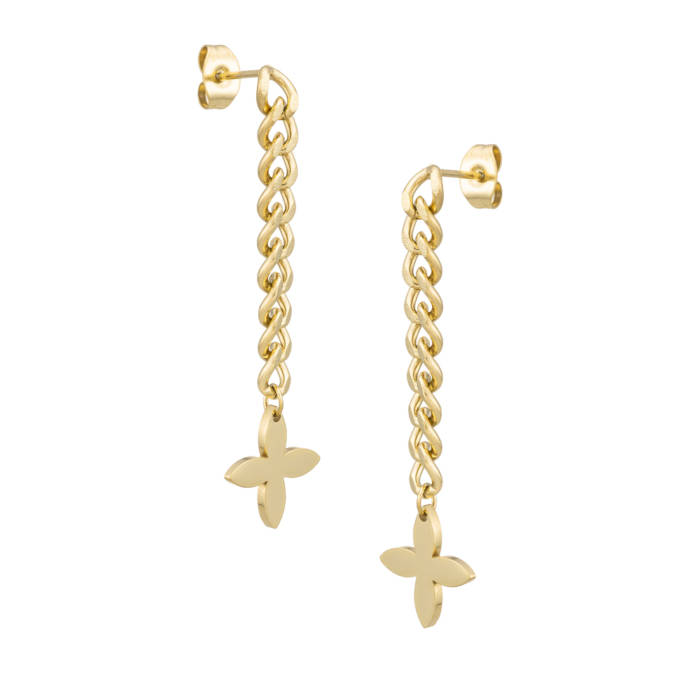 Sabine Long Chain and Cross Gold Earrings