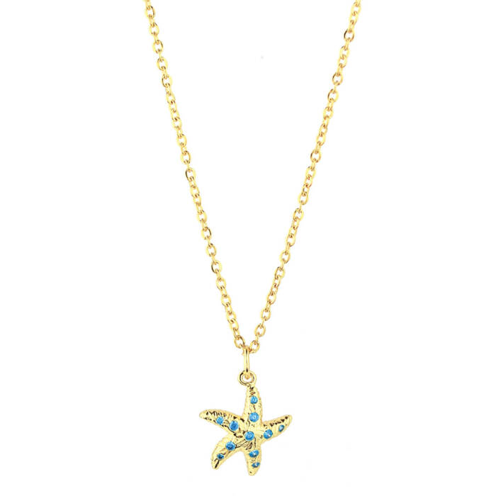 Collar Charm Estrella de Mar con Turquesa Oro