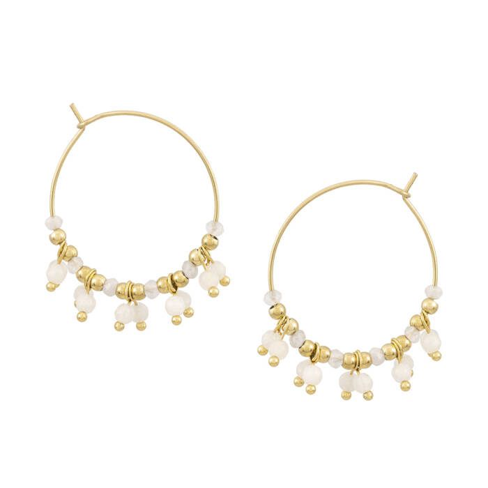 Maylin White Bead Gold Earrings