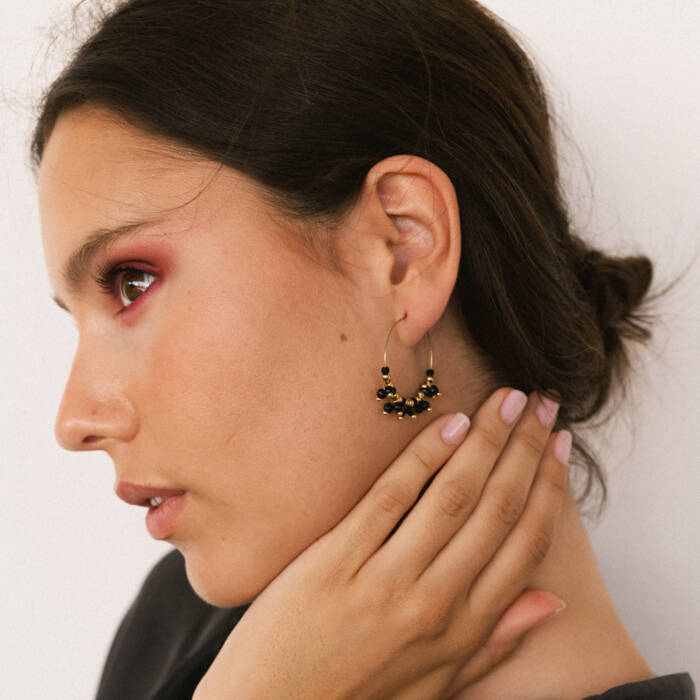 Maylin Black Bead Gold Earrings - Image 2