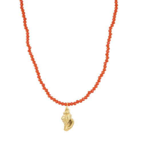 Gold Shell and Coral Crystal Necklace