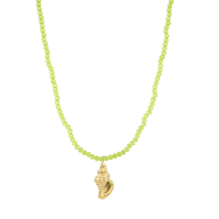 Gold Shell and Lime Green Crystal Necklace