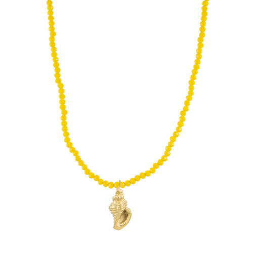 Gold Shell and Yellow Crystal Necklace