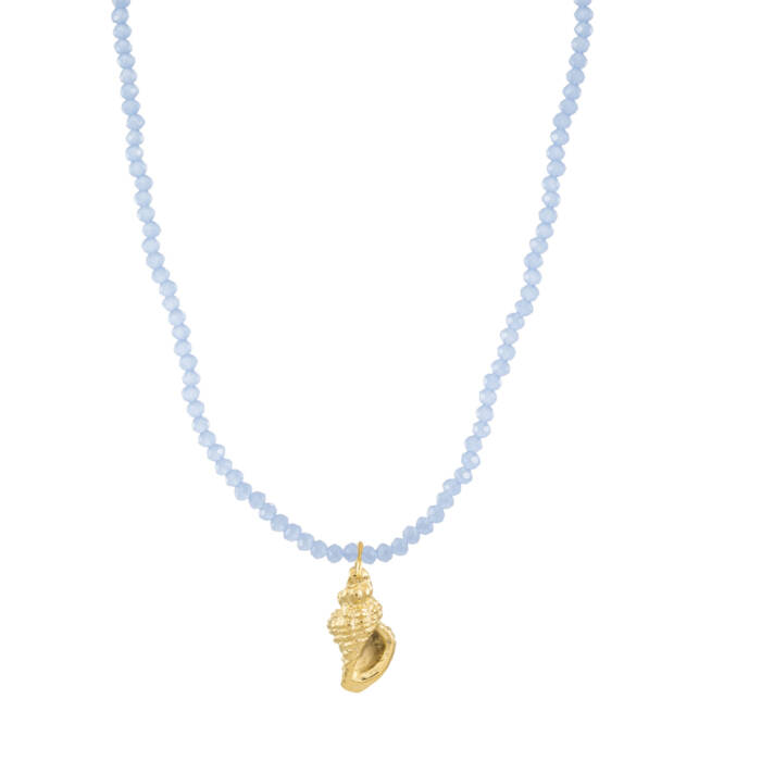 Gold Shell and Sky Blue Crystal Necklace