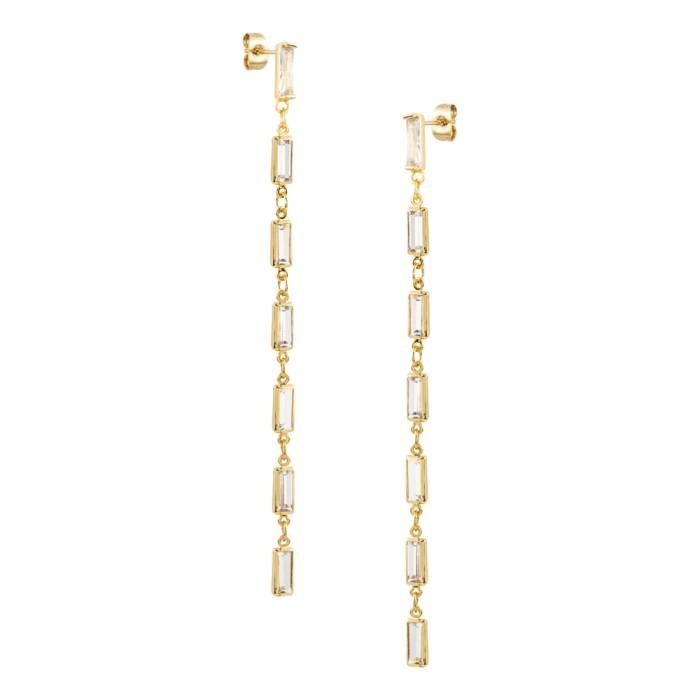 Amandine Long Crystal Gold Earrings