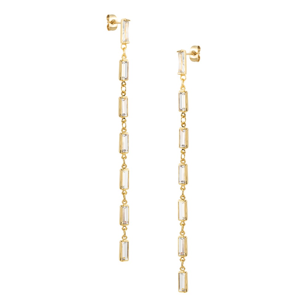 Amandine Long Crystal Gold Earrings