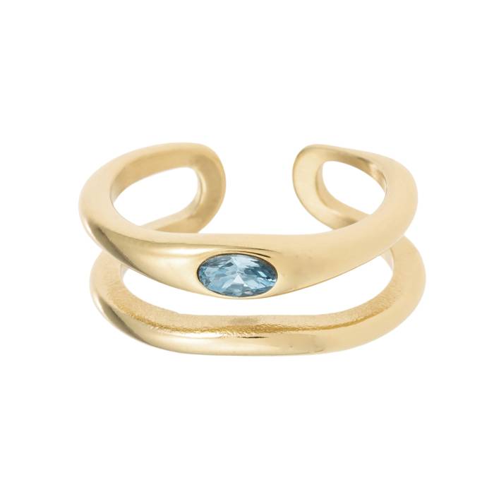 Anillo Circonita Azul Oro Kylie