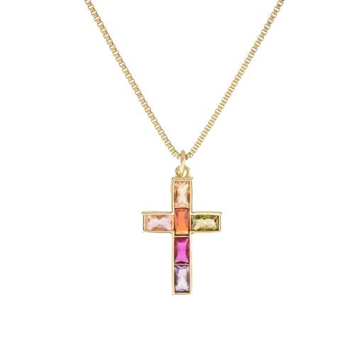 Rainbow Cross Gold Necklace