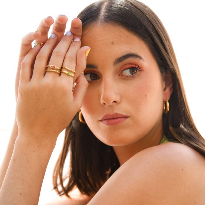 Anillo Oro Kylie con Circonita Rosa - Imagen 3