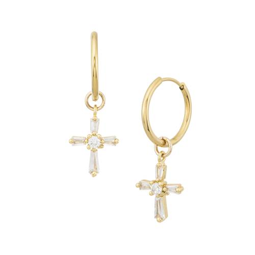 Rebecca 14 Kt Gold Plated Cross Pendant Hoop Earring